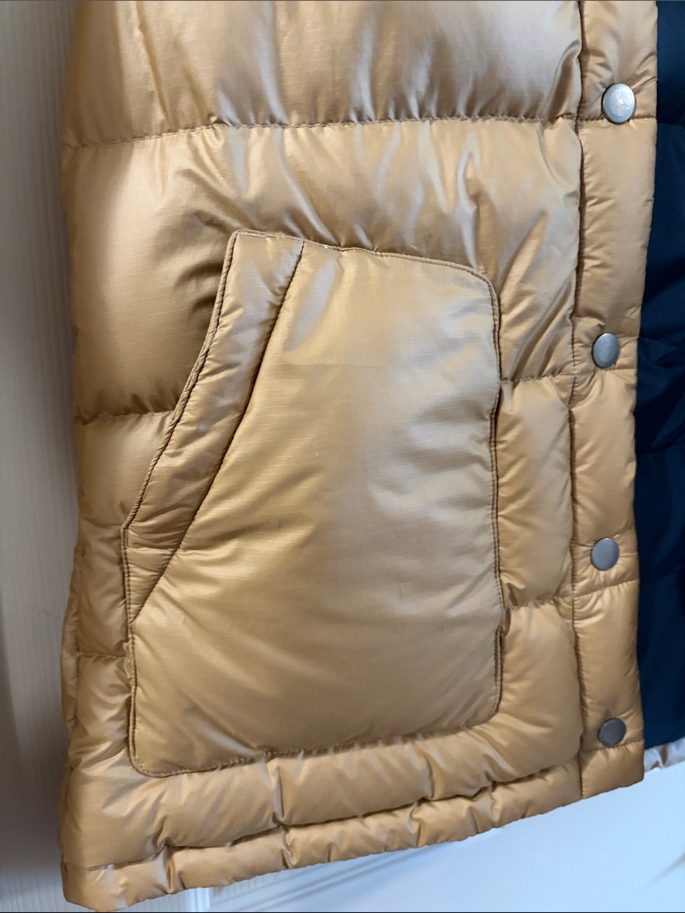 Patagonia Tan and Navy Hooded Puffer Vest - Picture 8 of 10